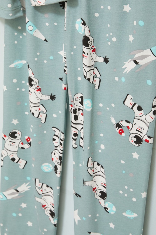 Yeşil Astronot Baskılı Düğmeli Erkek Çocuk Pijama Takımı 17722