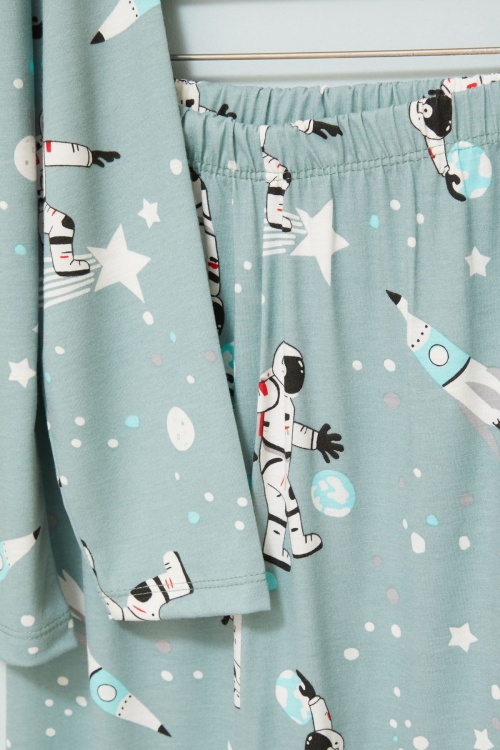 Yeşil Astronot Baskılı Düğmeli Erkek Çocuk Pijama Takımı 17722