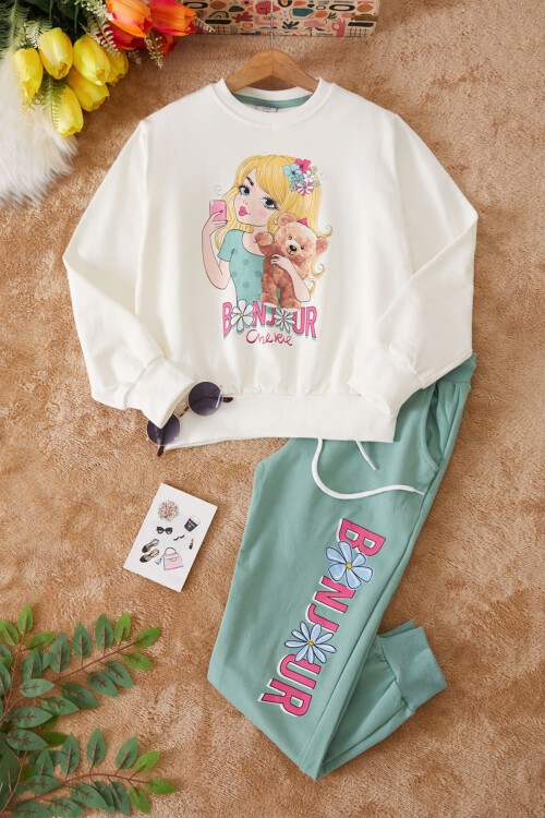 Yeşil Ayıcıklı Karakter Baskılı Kız Çocuk Eşofman Takımı 17419