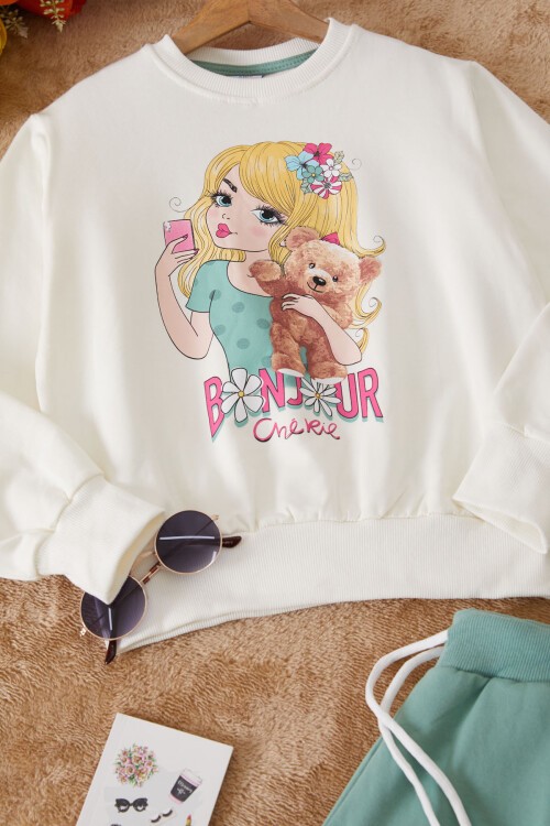 Yeşil Ayıcıklı Karakter Baskılı Kız Çocuk Eşofman Takımı 17419