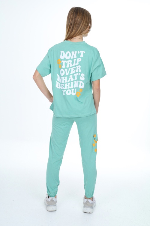 Yeşil Çiçek Baskılı Kız Çocuk Takım 17886