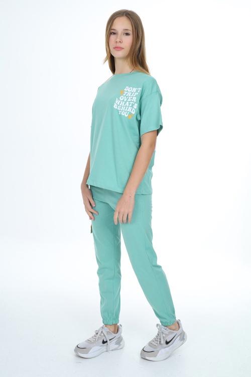 Yeşil Çiçek Baskılı Kız Çocuk Takım 17886