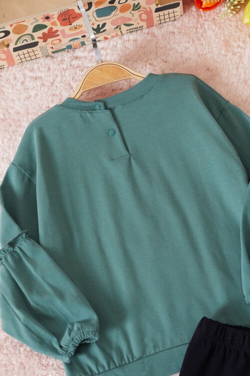 Yeşil Çiçek Baskılı Pullu Kız Bebek Takım 17467