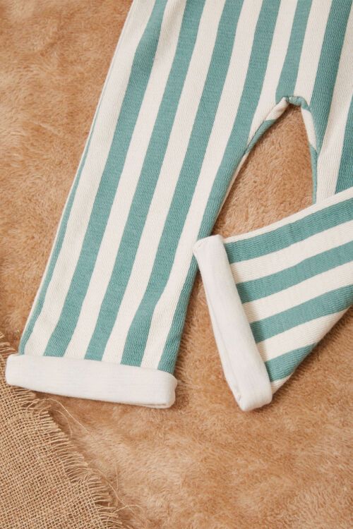 Yeşil Çizgili Ayıcık Cepli Erkek Bebek Badili Salopet Takım 17622