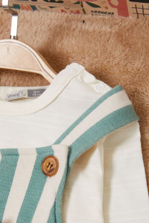 Yeşil Çizgili Ayıcık Cepli Erkek Bebek Badili Salopet Takım 17622