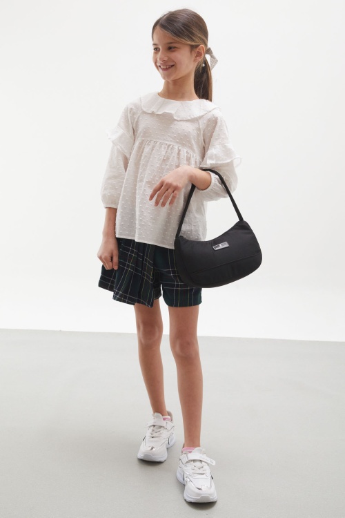 Yeşil Ekose Desenli Şort Etekli Gömlekli Kız Takım 17976