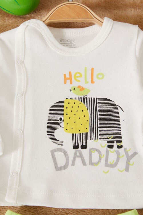 Yeşil Fil Baskılı Patikli Erkek Bebek 5li Zıbın Takımı 17507