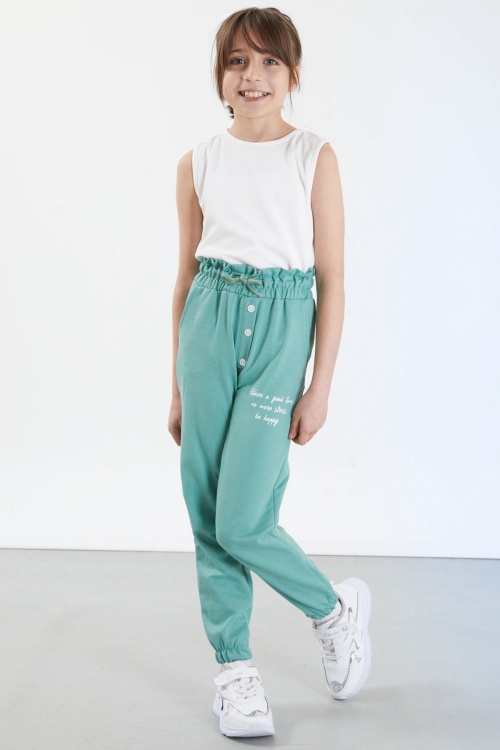 Yeşil Have a Good Time Yazılı Düğme Detaylı Kız Eşofman Altı 17676