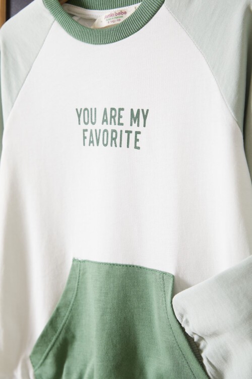 Yeşil Kanguru Cepli Şeritli Erkek Çocuk Eşofman Takımı 17545