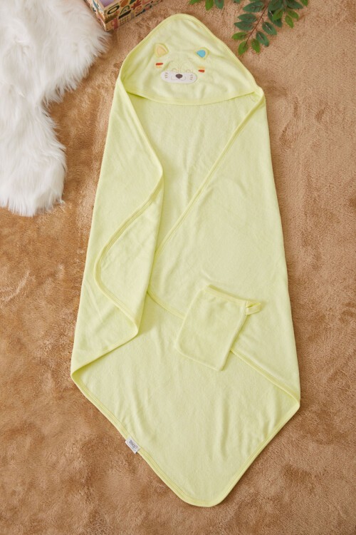 Yeşil Kaplan Nakışlı Keseli Erkek Bebek Havlu 17493