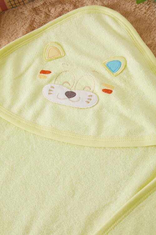 Yeşil Kaplan Nakışlı Keseli Erkek Bebek Havlu 17493