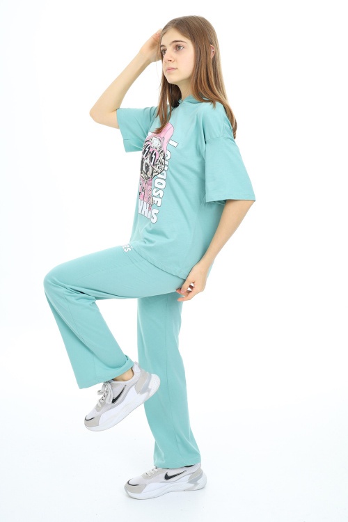 Yeşil Karakter Baskılı Kız Çocuk Takım 17844