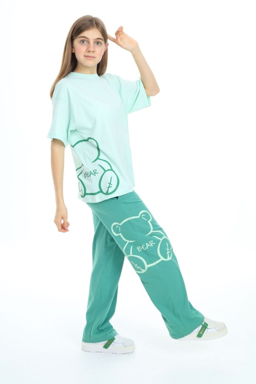 Yeşil Karakter Baskılı Kız Çocuk Takım 17868