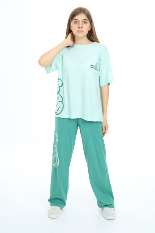 Yeşil Karakter Baskılı Kız Çocuk Takım 17868