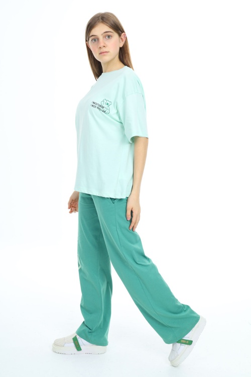 Yeşil Karakter Baskılı Kız Çocuk Takım 17868