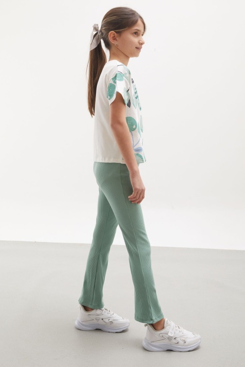 Yeşil Kiraz Baskılı İspanyol Paça Taytlı Kız Çocuk Takım 17991