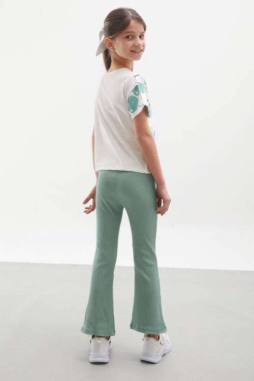 Yeşil Kiraz Baskılı İspanyol Paça Taytlı Kız Çocuk Takım 17991