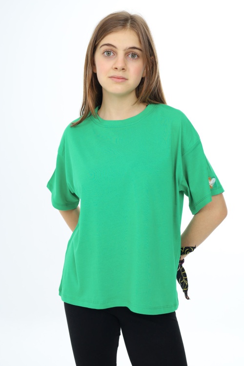 Yeşil Kısa Kollu Basic Kız Çocuk T-shirt 17770