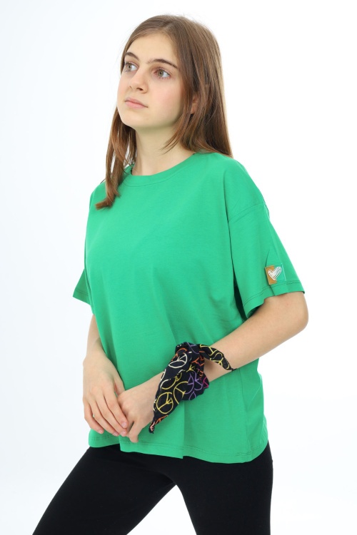 Yeşil Kısa Kollu Basic Kız Çocuk T-shirt 17770