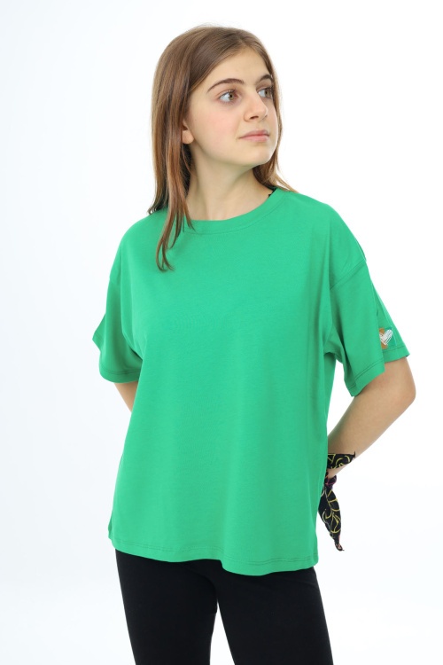 Yeşil Kısa Kollu Basic Kız Çocuk T-shirt 17770