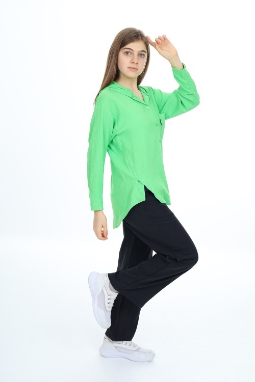 Yeşil Kız Çocuk Kapüşonlu Gömlekli Takım 17964