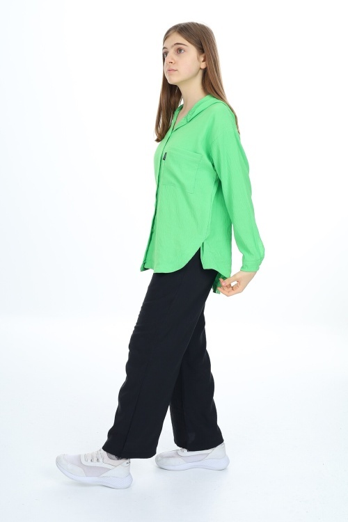 Yeşil Kız Çocuk Kapüşonlu Gömlekli Takım 17964