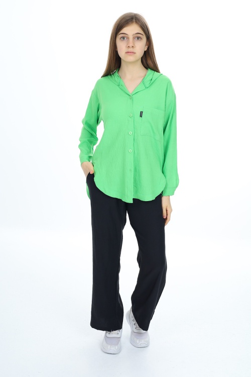 Yeşil Kız Çocuk Kapüşonlu Gömlekli Takım 17964