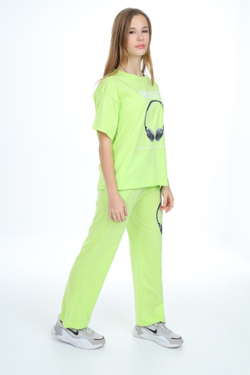 Yeşil Music Yazı Baskılı Kız Çocuk Takım 17897