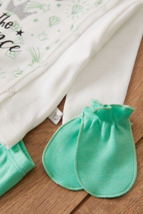 Yeşil Prens Baskılı Şapkalı Erkek Bebek 5li Zıbın Takımı 17520