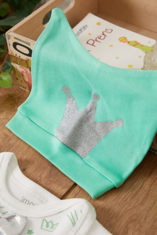 Yeşil Prens Baskılı Şapkalı Erkek Bebek 5li Zıbın Takımı 17520