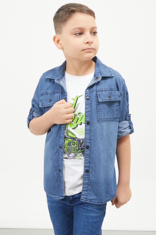 Yeşil Ride Baskılı Jean Gömlekli T-shirt Erkek Çocuk 2li Takım 17568