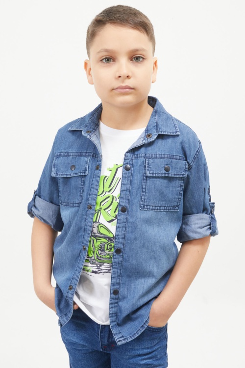 Yeşil Ride Baskılı Jean Gömlekli T-shirt Erkek Çocuk 2li Takım 17568