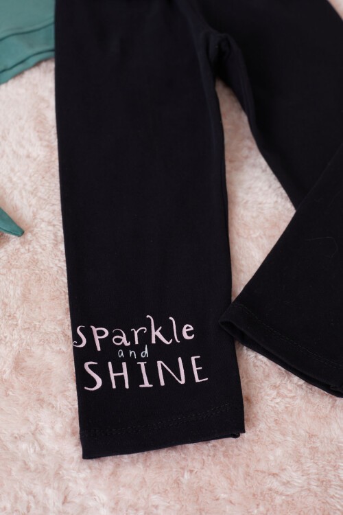 Yeşil Shine Yazılı Payetli Kız Çocuk Taytlı Takım 17463