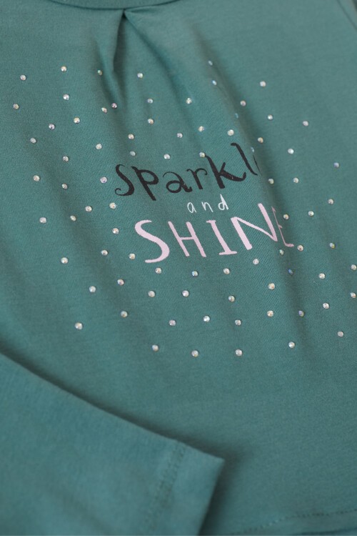 Yeşil Shine Yazılı Payetli Kız Çocuk Taytlı Takım 17463