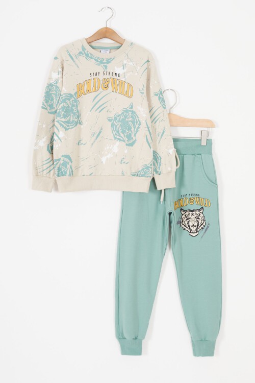 Yeşil Wild Kaplan Baskılı Erkek Çocuk Eşofman Takımı 17430