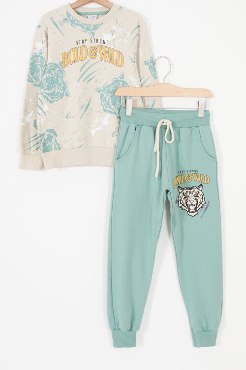 Yeşil Wild Kaplan Baskılı Erkek Çocuk Eşofman Takımı 17430