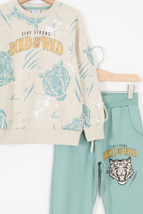 Yeşil Wild Kaplan Baskılı Erkek Çocuk Eşofman Takımı 17430