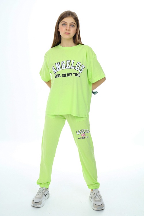 Yeşil Yazı Baskılı Kız Çocuk Takım 17862