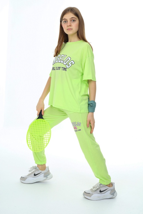Yeşil Yazı Baskılı Kız Çocuk Takım 17862
