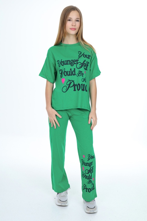 Yeşil Younger Yazı Baskılı Kız Çocuk Takım 17855