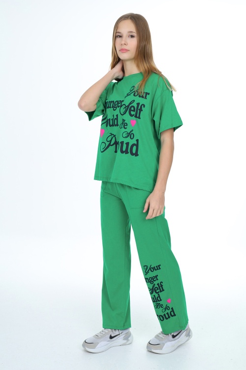 Yeşil Younger Yazı Baskılı Kız Çocuk Takım 17855