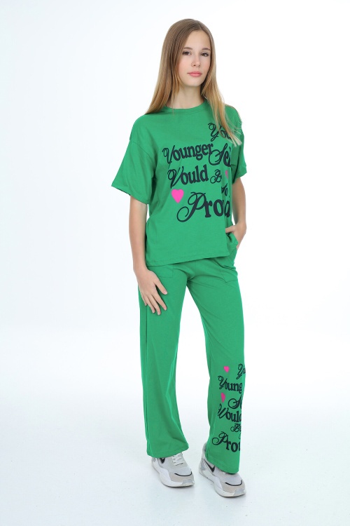 Yeşil Younger Yazı Baskılı Kız Çocuk Takım 17855