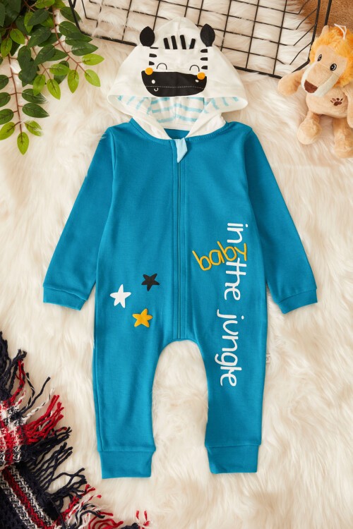 Zebra Baskılı Kuyruklu Erkek Bebek Kapüşonlu Tulum 17495