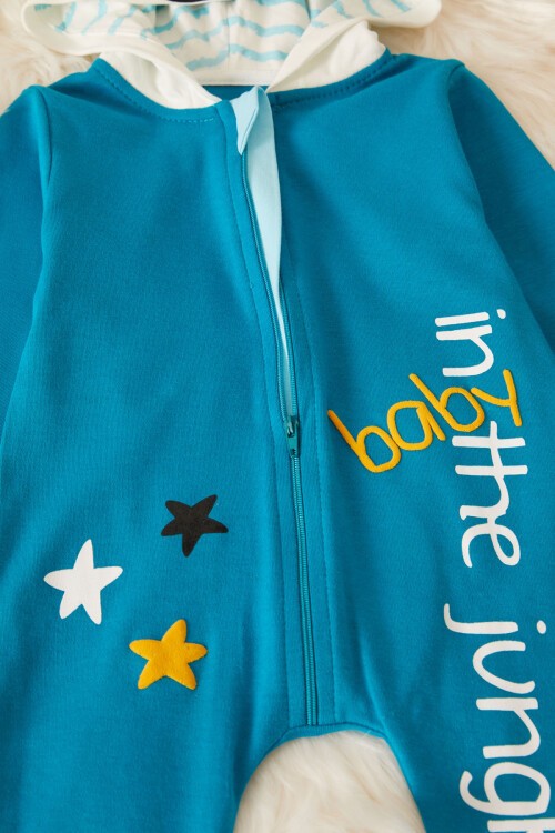 Zebra Baskılı Kuyruklu Erkek Bebek Kapüşonlu Tulum 17495