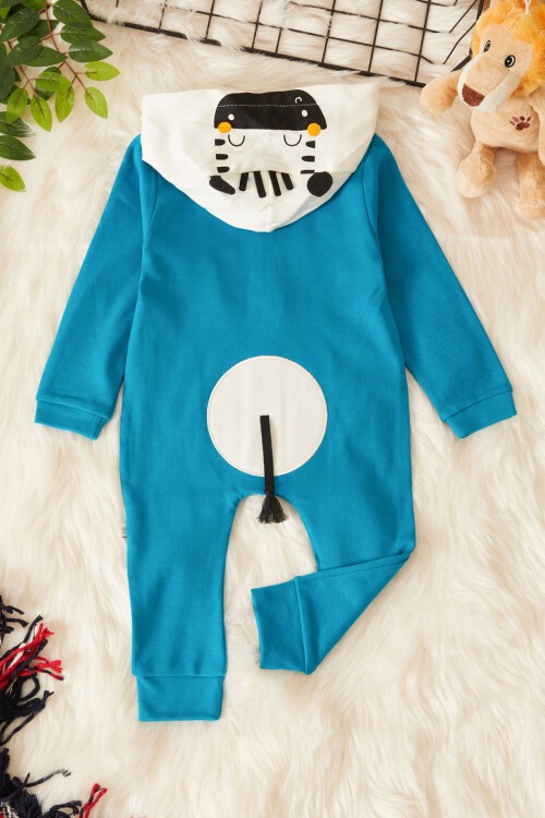 Zebra Baskılı Kuyruklu Erkek Bebek Kapüşonlu Tulum 17495