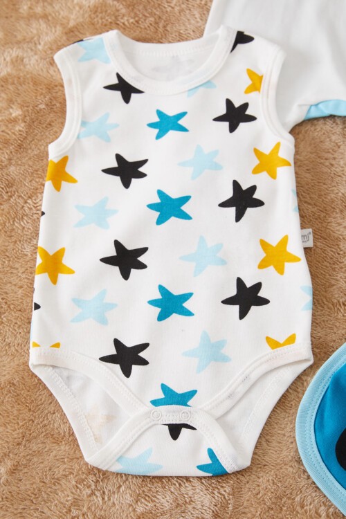 Zebra Baskılı Önlüklü Erkek Bebek Badi ve Tulum Takımı 17513