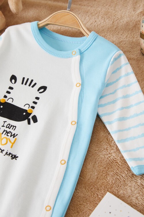 Zebra Baskılı Önlüklü Erkek Bebek Badi ve Tulum Takımı 17513