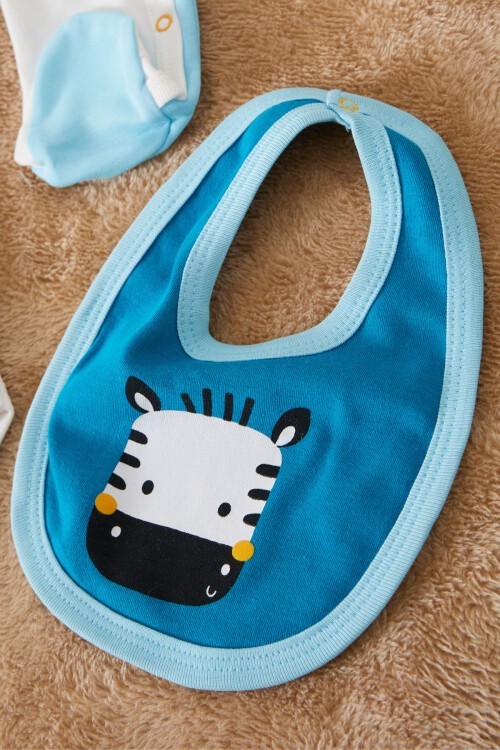 Zebra Baskılı Önlüklü Erkek Bebek Badi ve Tulum Takımı 17513