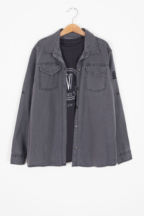 Füme Logolu Tişörtlü Jean Gömlekli Erkek Çocuk 2li Takım 18246