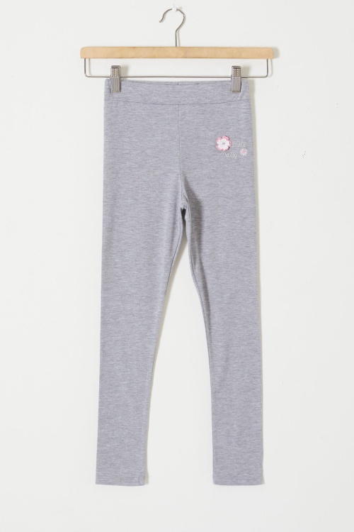 Gri Çiçek Nakış Detaylı Kız Çocuk Tayt 18311